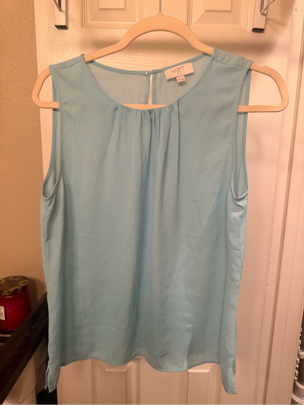 LOFT Light Blue Pleated Neck Sleeveless Shell